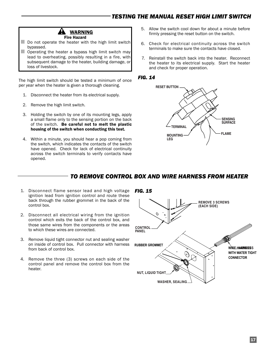 Testing the manual reset high limit switch | L.B. White AW250(building controller) User Manual | Page 17 / 31