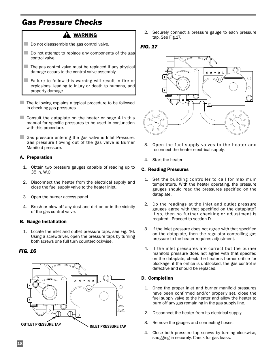 Gas pressure checks | L.B. White AW250(building controller) User Manual | Page 18 / 31