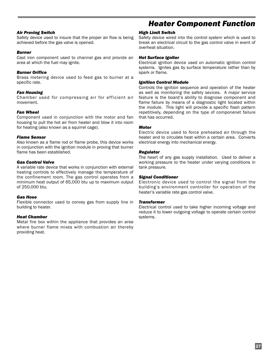 Heater component function | L.B. White AW250(building controller) User Manual | Page 27 / 31