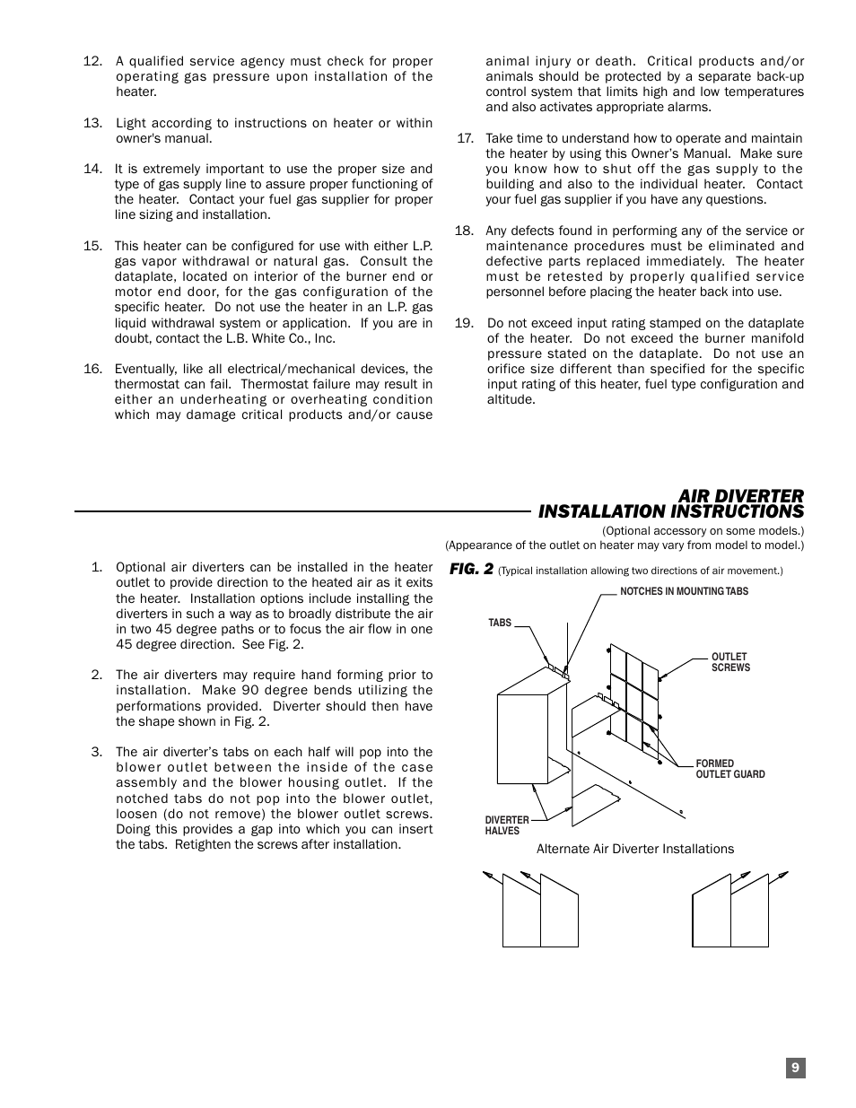 Air diverter installation instructions | L.B. White AW250(building controller) User Manual | Page 9 / 31