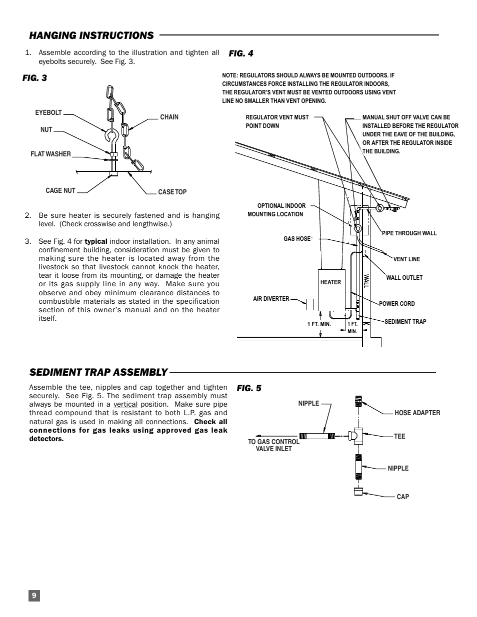 Hanging instructions sediment trap assembly, Fig. 3, Fig. 4 | Fig. 5 | L.B. White AD250 User Manual | Page 10 / 31