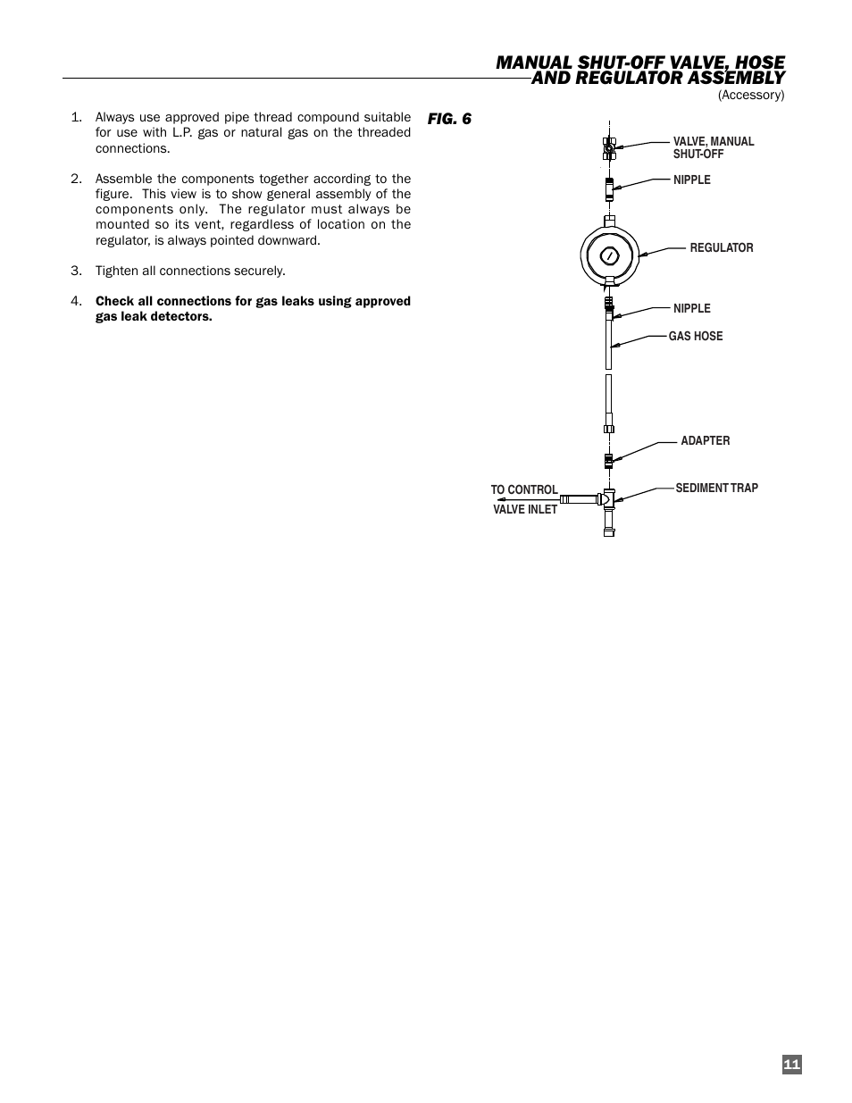 Manual shut-off valve, hose and regulator assembly | L.B. White AD250 User Manual | Page 11 / 31