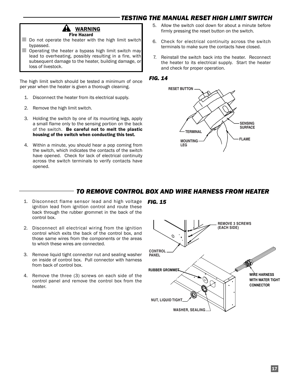 Testing the manual reset high limit switch | L.B. White AD250 User Manual | Page 17 / 31