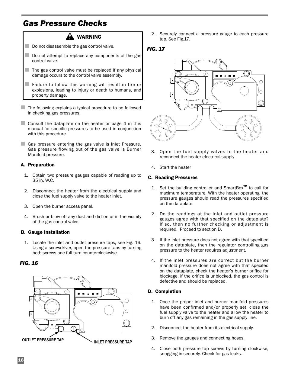 Gas pressure checks | L.B. White AD250 User Manual | Page 18 / 31