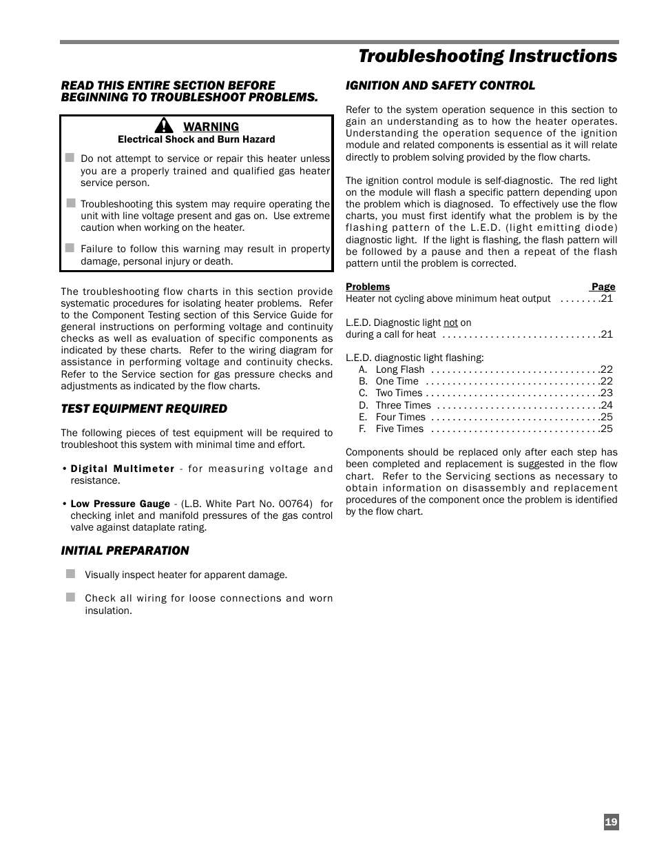 Troubleshooting instructions | L.B. White AD250 User Manual | Page 19 / 31