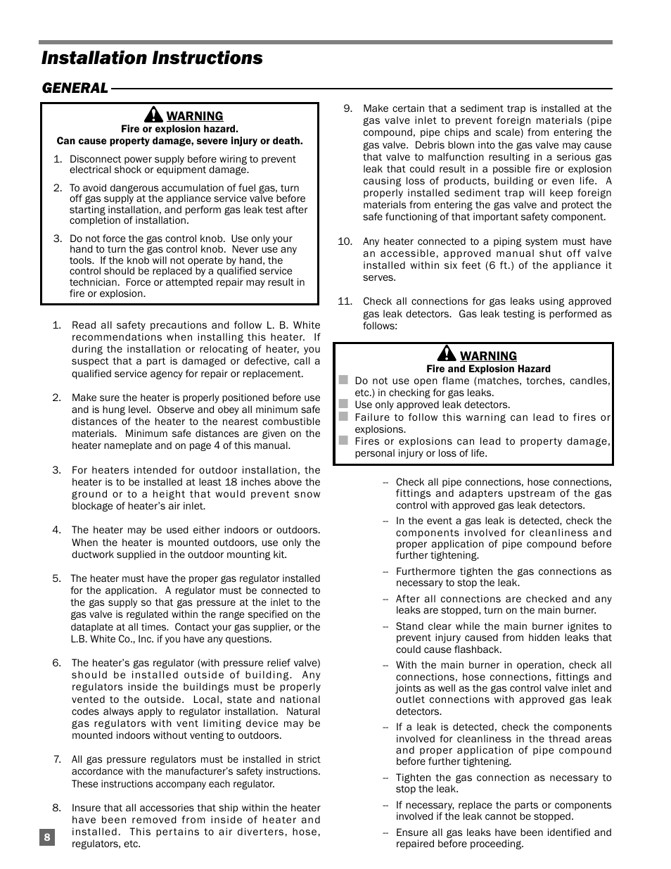 Installation instructions, General | L.B. White AD250 User Manual | Page 8 / 31