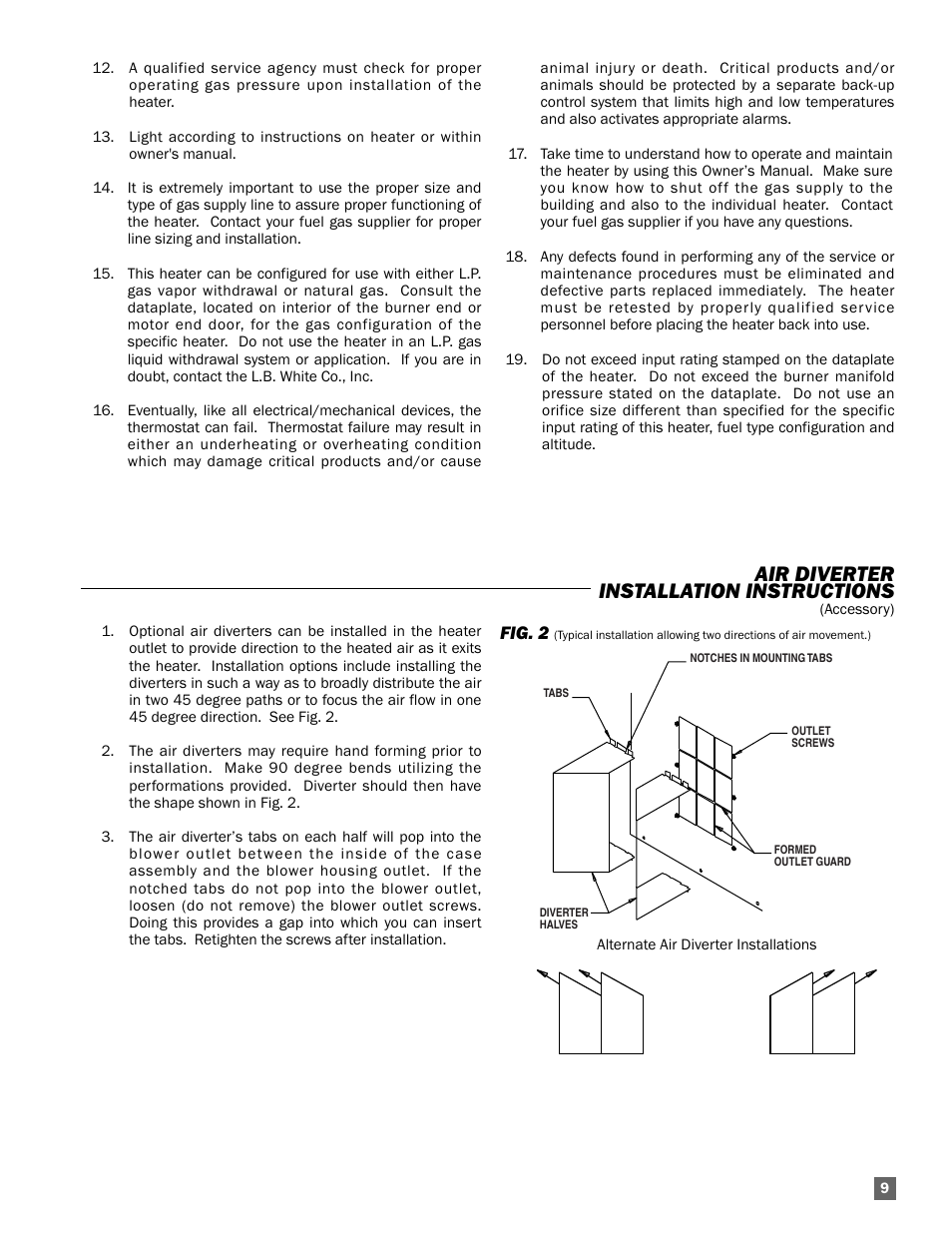 Air diverter installation instructions | L.B. White AD250 User Manual | Page 9 / 31