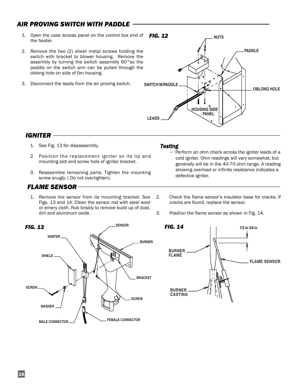 Air proving switch with paddle, Igniter, Flame sensor | L.B. White AW250(Smart Box controller) User Manual | Page 16 / 31