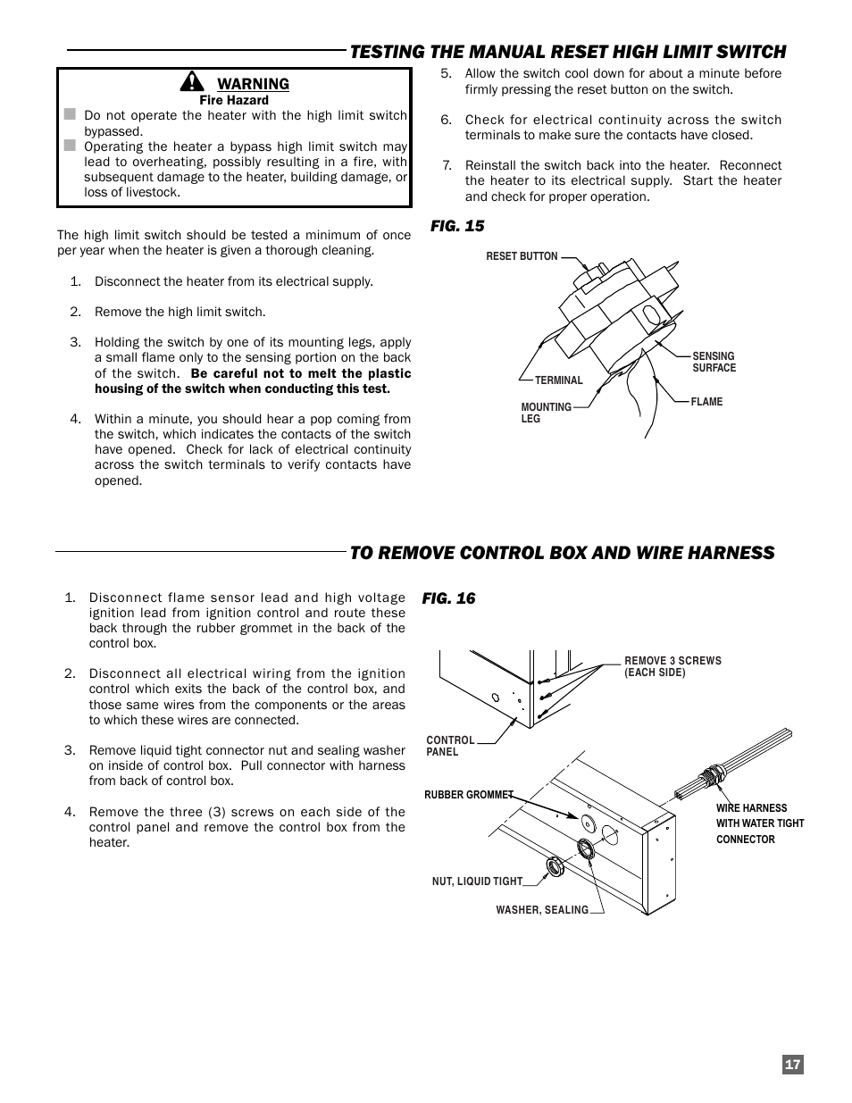 Testing the manual reset high limit switch | L.B. White AW250(Smart Box controller) User Manual | Page 17 / 31