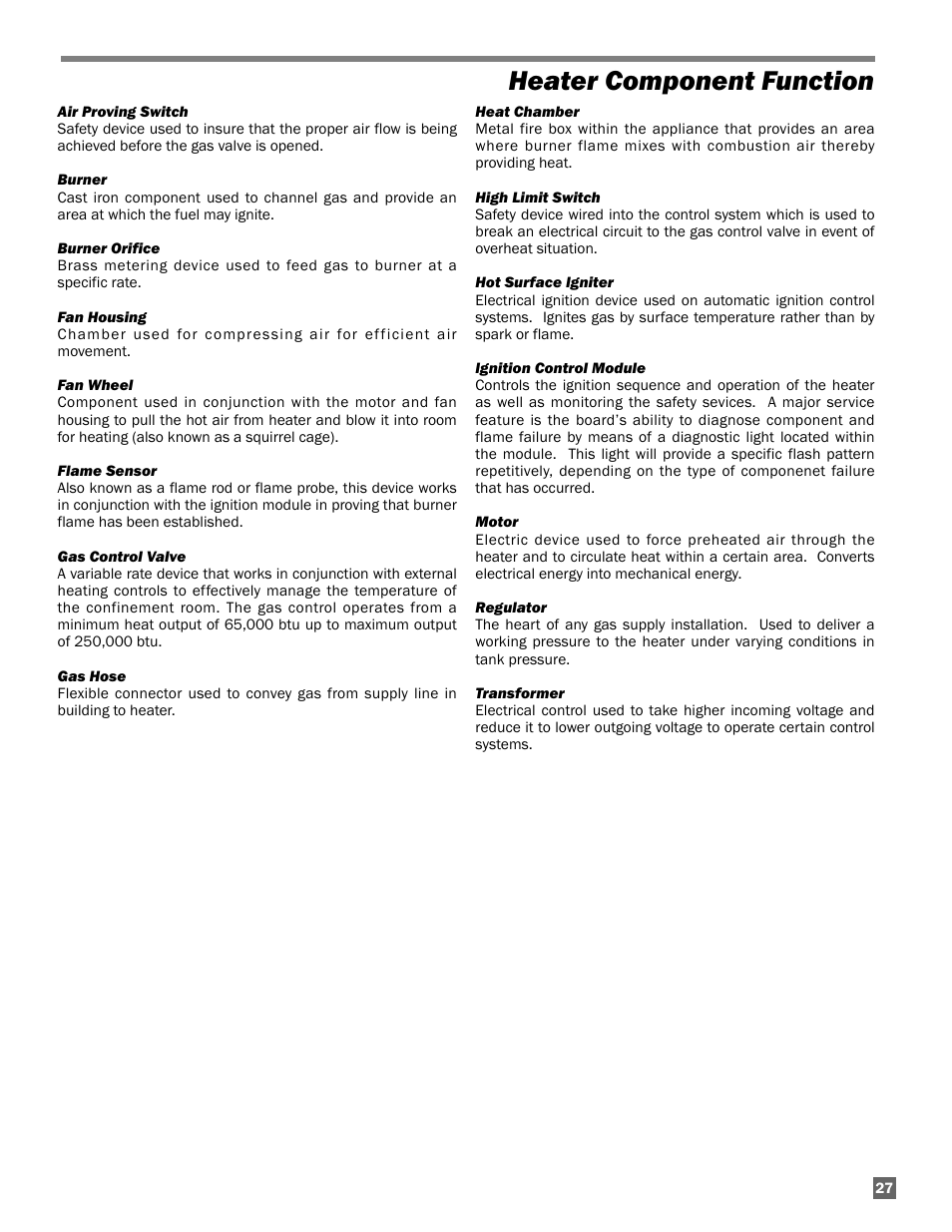 Heater component function | L.B. White AW250(Smart Box controller) User Manual | Page 27 / 31