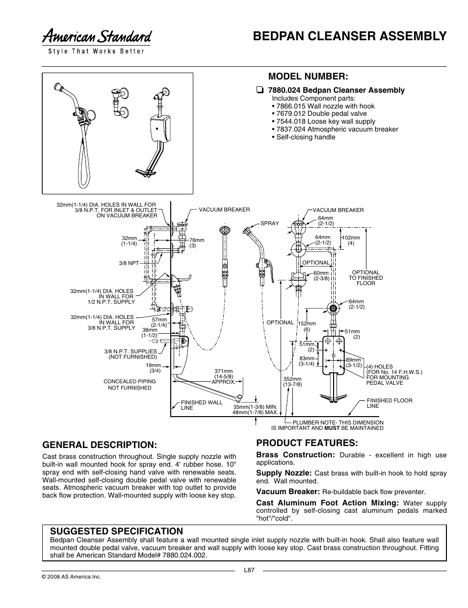 American Standard 7837.024 User Manual | 1 page