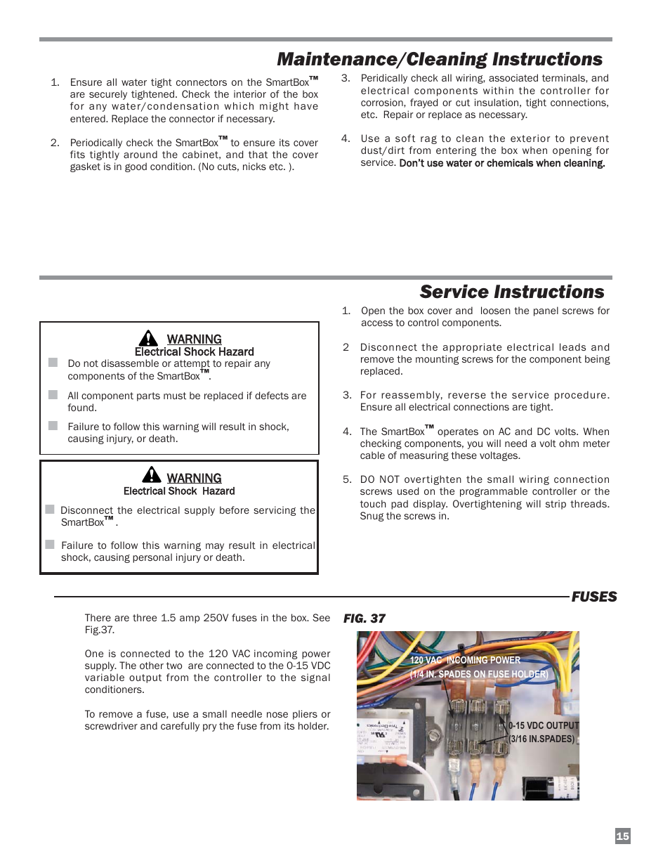 Maintenance/cleaning instructions, Service instructions, Fuses | L.B. White FA-MCS User Manual | Page 15 / 22