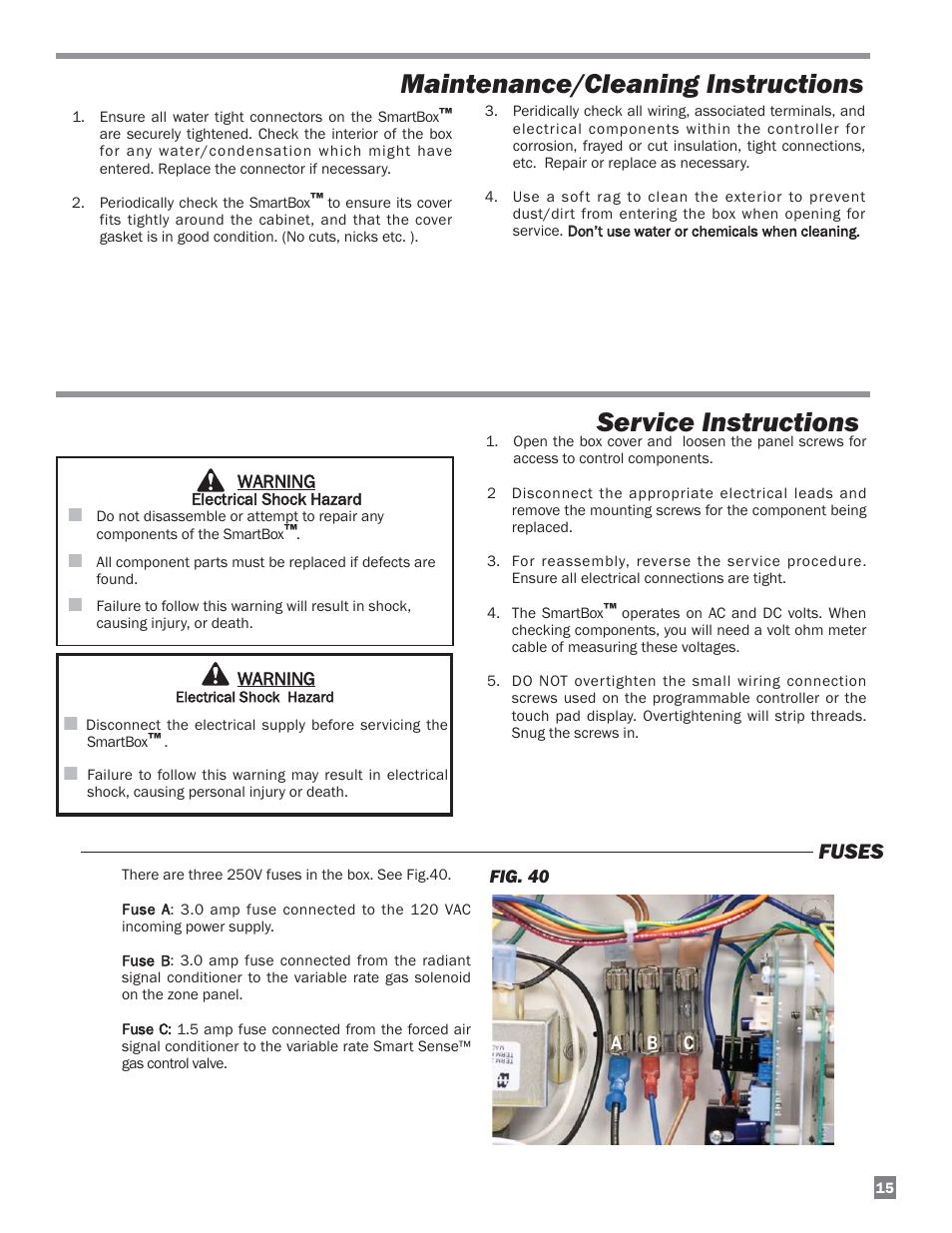 Maintenance/cleaning instructions, Service instructions, Fuses | L.B. White COMBO-MCS User Manual | Page 15 / 23