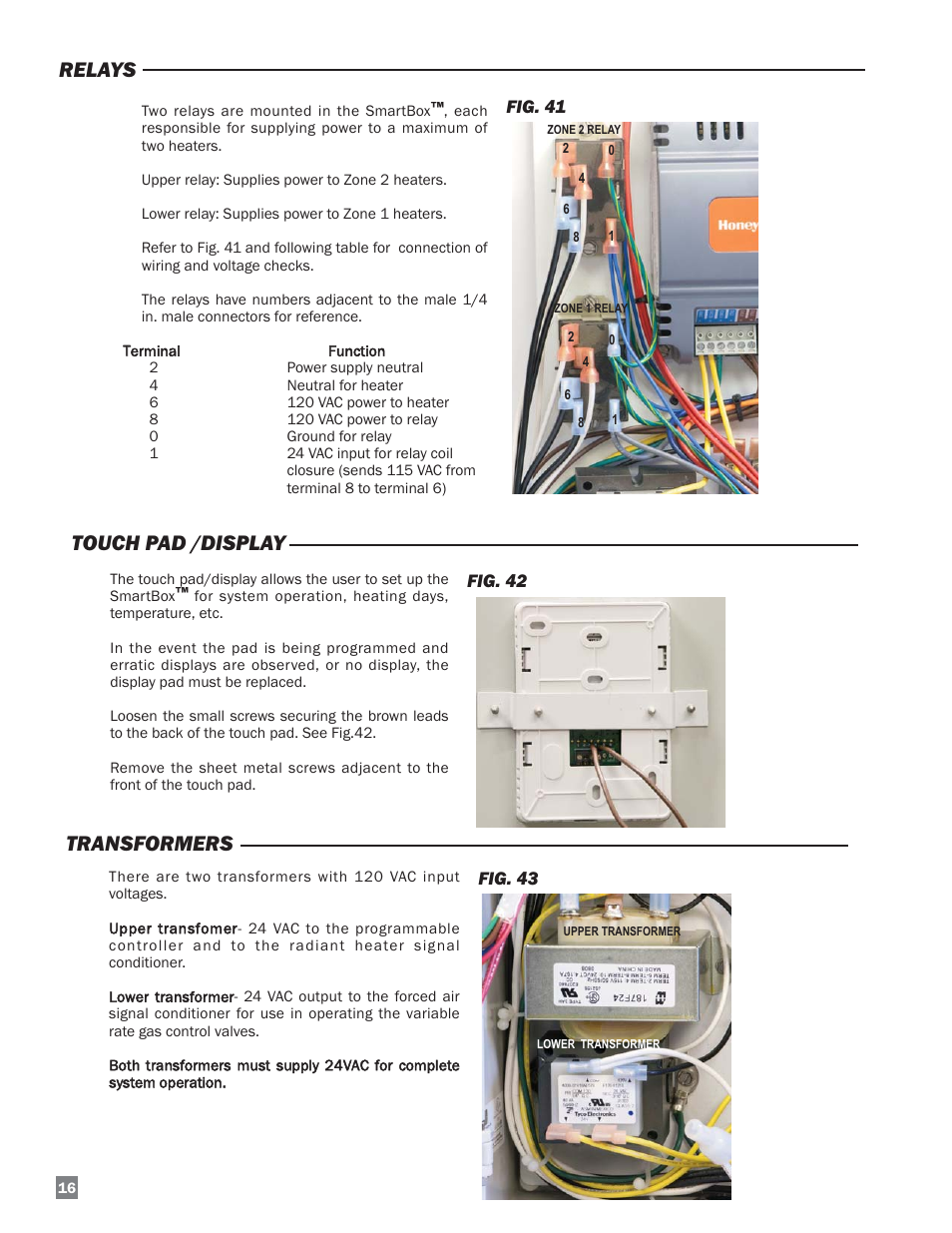 Relays, Touch pad /display, Transformers | L.B. White COMBO-MCS User Manual | Page 16 / 23