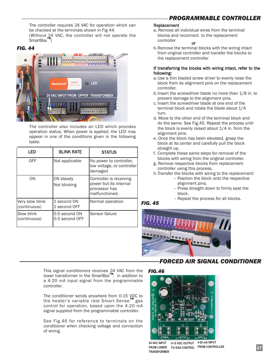 Forced air signal conditioner, Programmable controller | L.B. White COMBO-MCS User Manual | Page 17 / 23