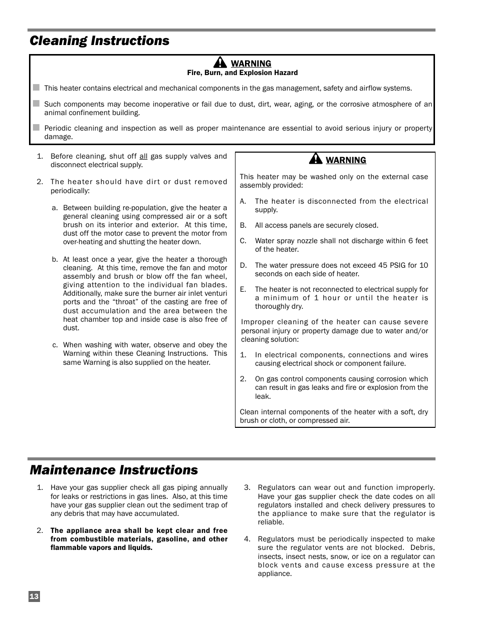 Cleaning instructions maintenance instructions | L.B. White AD100 User Manual | Page 14 / 30