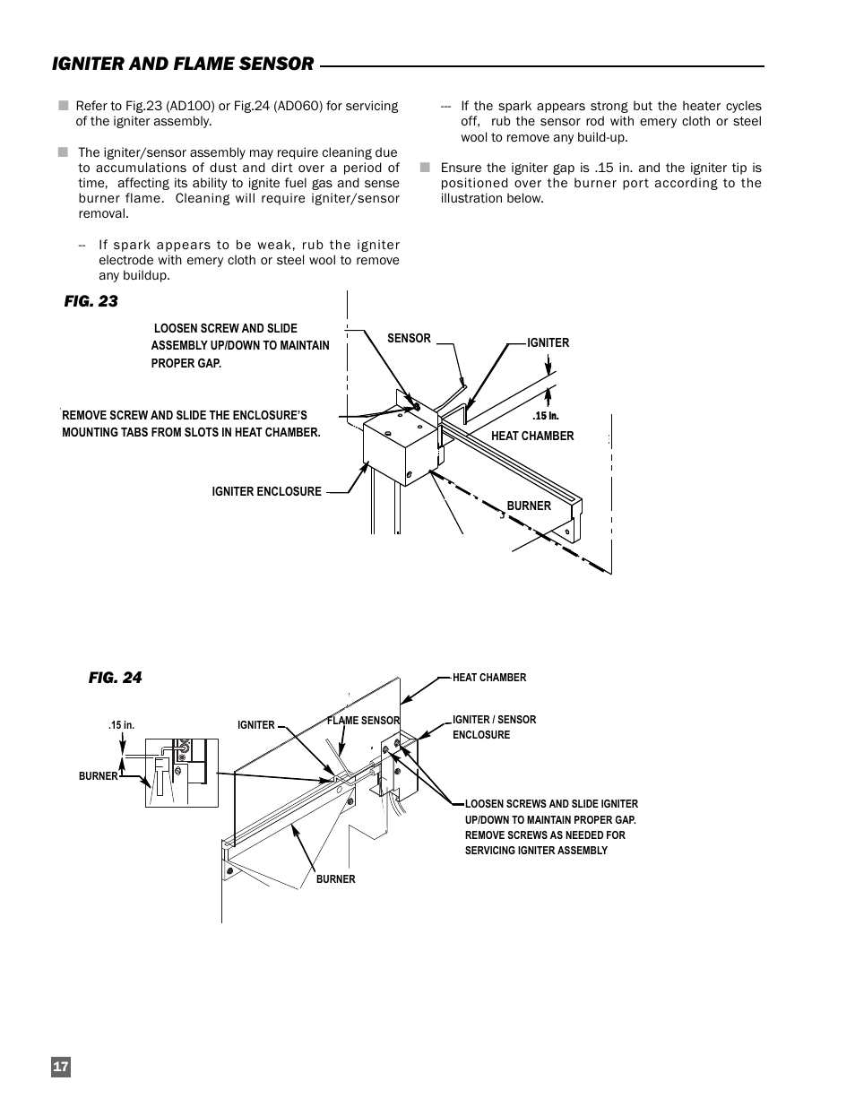 Igniter and flame sensor, Fig. 23, Fig. 24 | L.B. White AD100 User Manual | Page 18 / 30