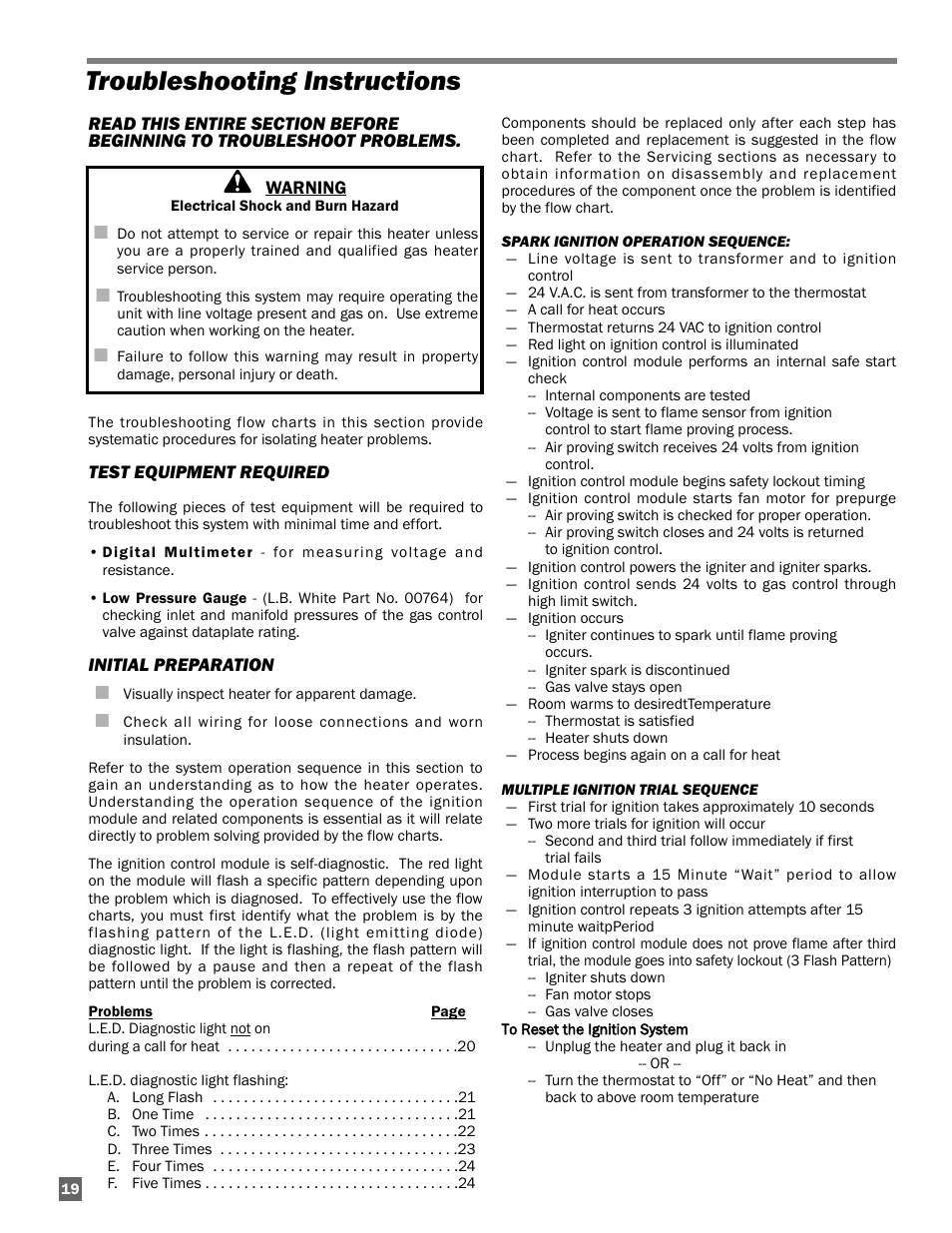 Troubleshooting instructions | L.B. White AD100 User Manual | Page 20 / 30