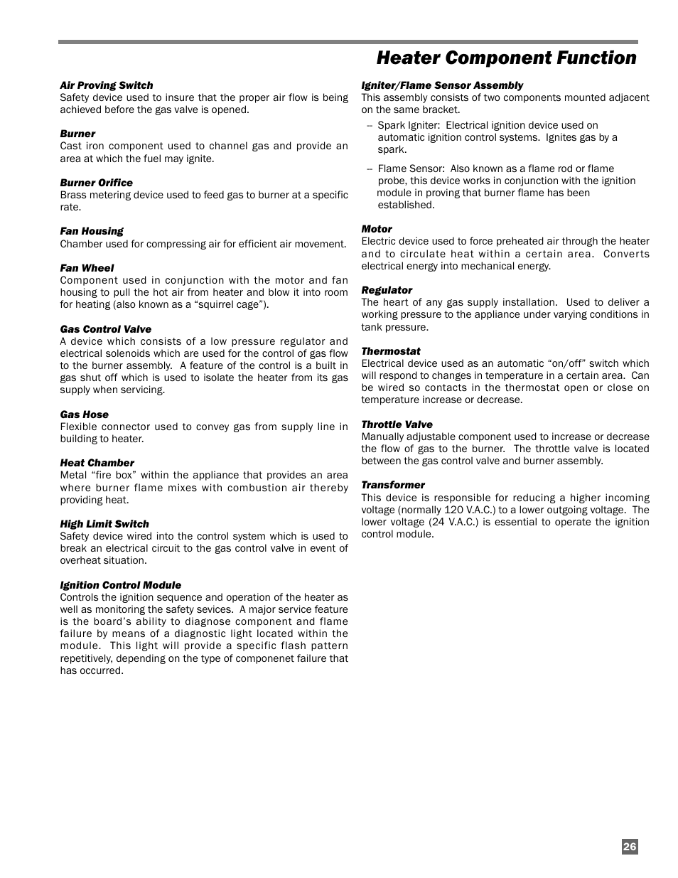 Heater component function | L.B. White AD100 User Manual | Page 27 / 30