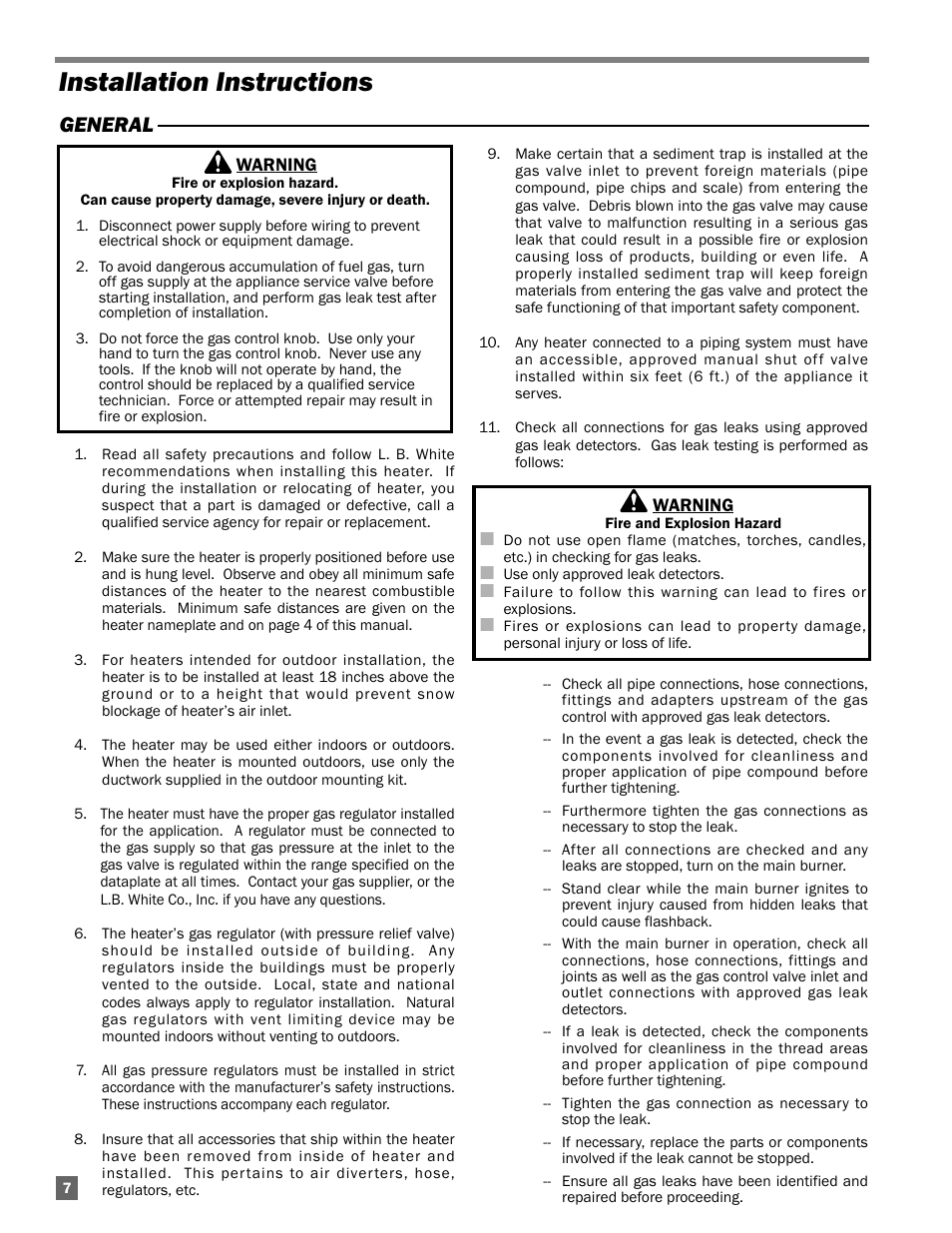 Installation instructions, General | L.B. White AD100 User Manual | Page 8 / 30