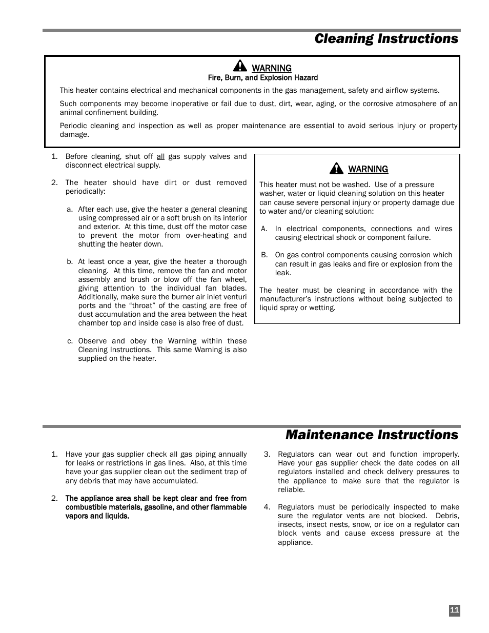 Cleaning instructions, Maintenance instructions, Cleaning instructions maintenance instructions | L.B. White 60 Classic User Manual | Page 11 / 16