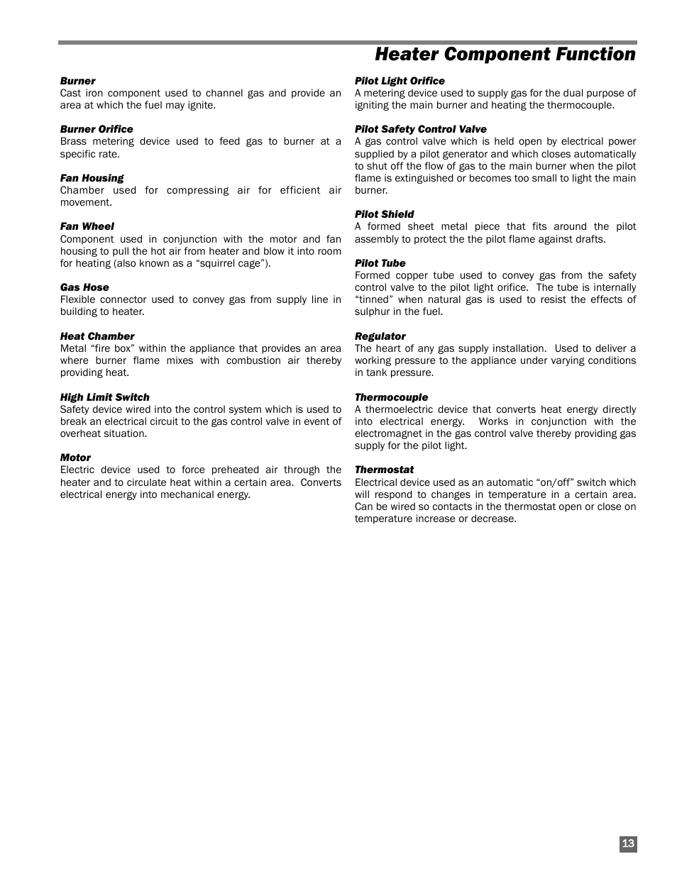 Heater component function | L.B. White 60 Classic User Manual | Page 13 / 16