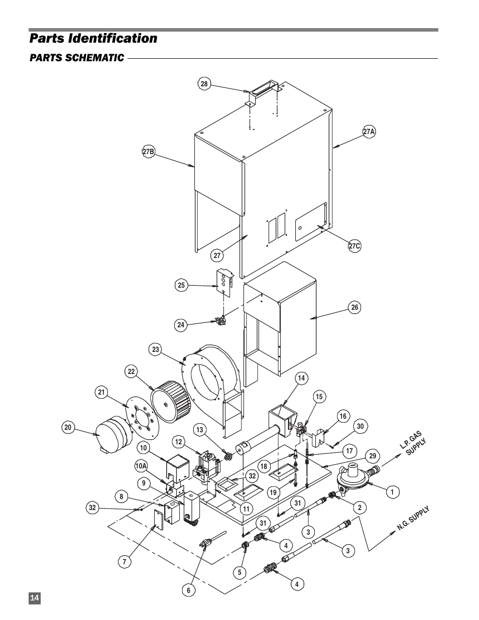 Parts identification, Parts schematic | L.B. White 60 Classic User Manual | Page 14 / 16