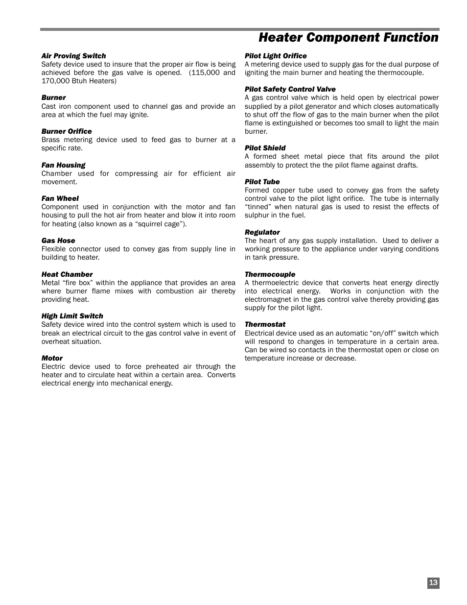 Heater component function | L.B. White 115 Classic User Manual | Page 13 / 16