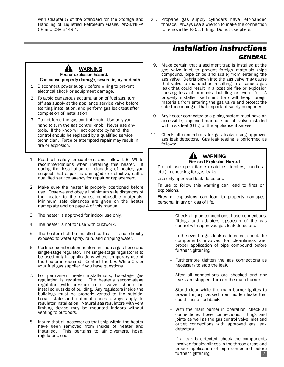 Installation instructions, General | L.B. White 115 Classic User Manual | Page 7 / 16