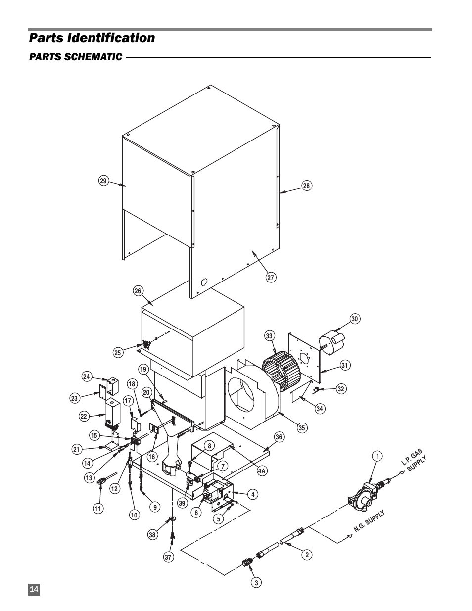 Parts identification, Parts schematic | L.B. White 170 Classic User Manual | Page 14 / 16