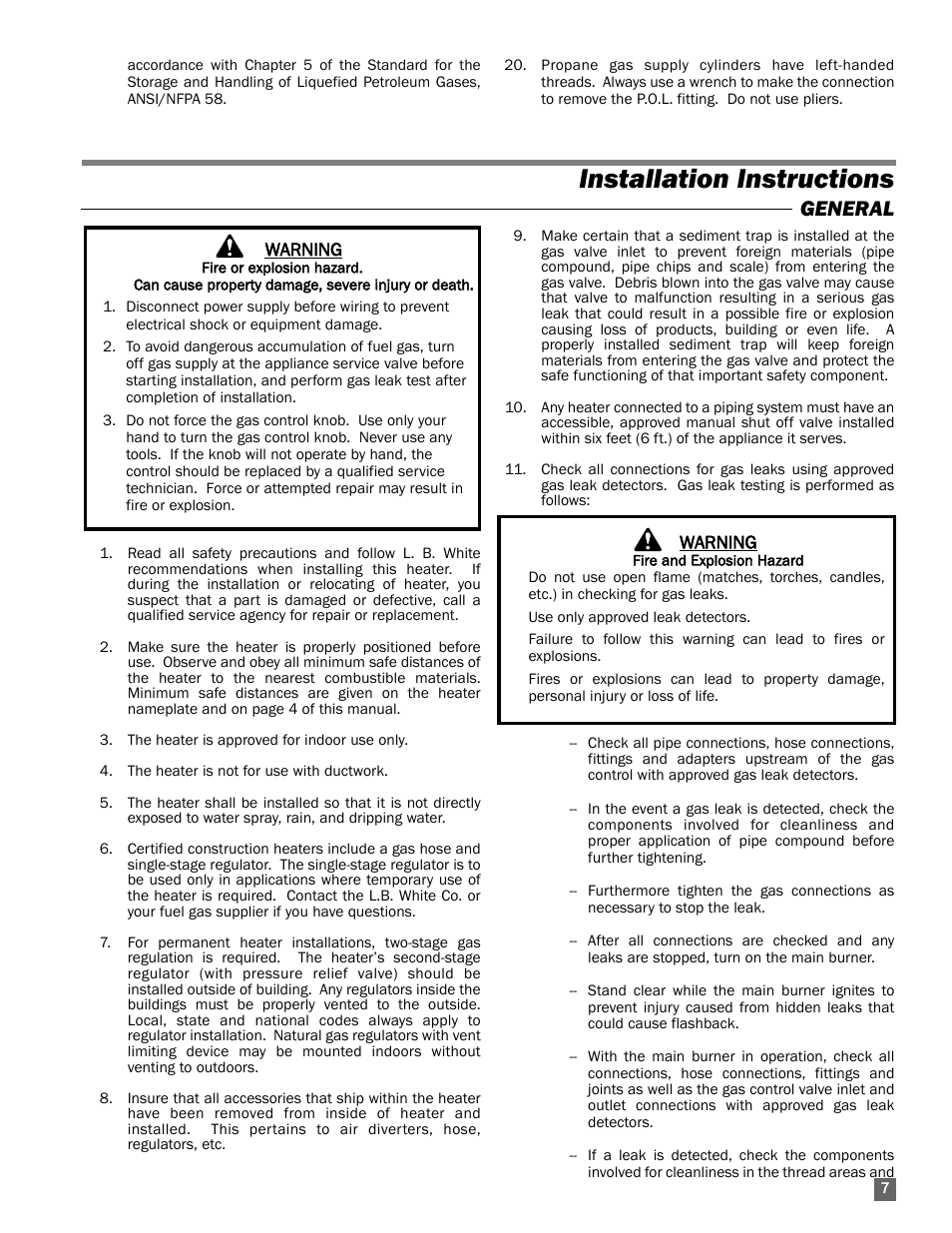 Installation instructions, General | L.B. White 170 Classic User Manual | Page 7 / 16