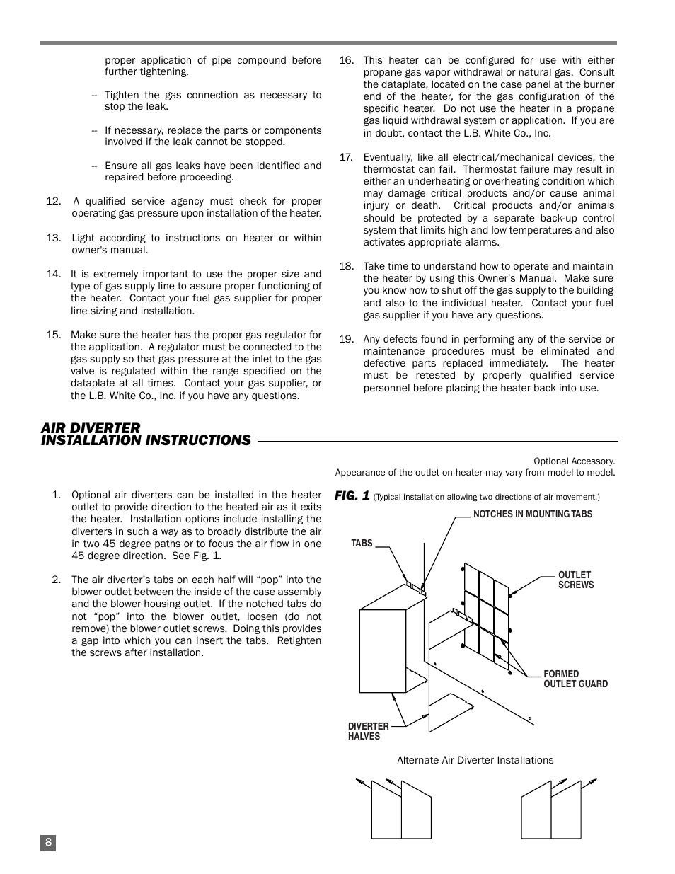 Air diverter installation instructions | L.B. White 170 Classic User Manual | Page 8 / 16