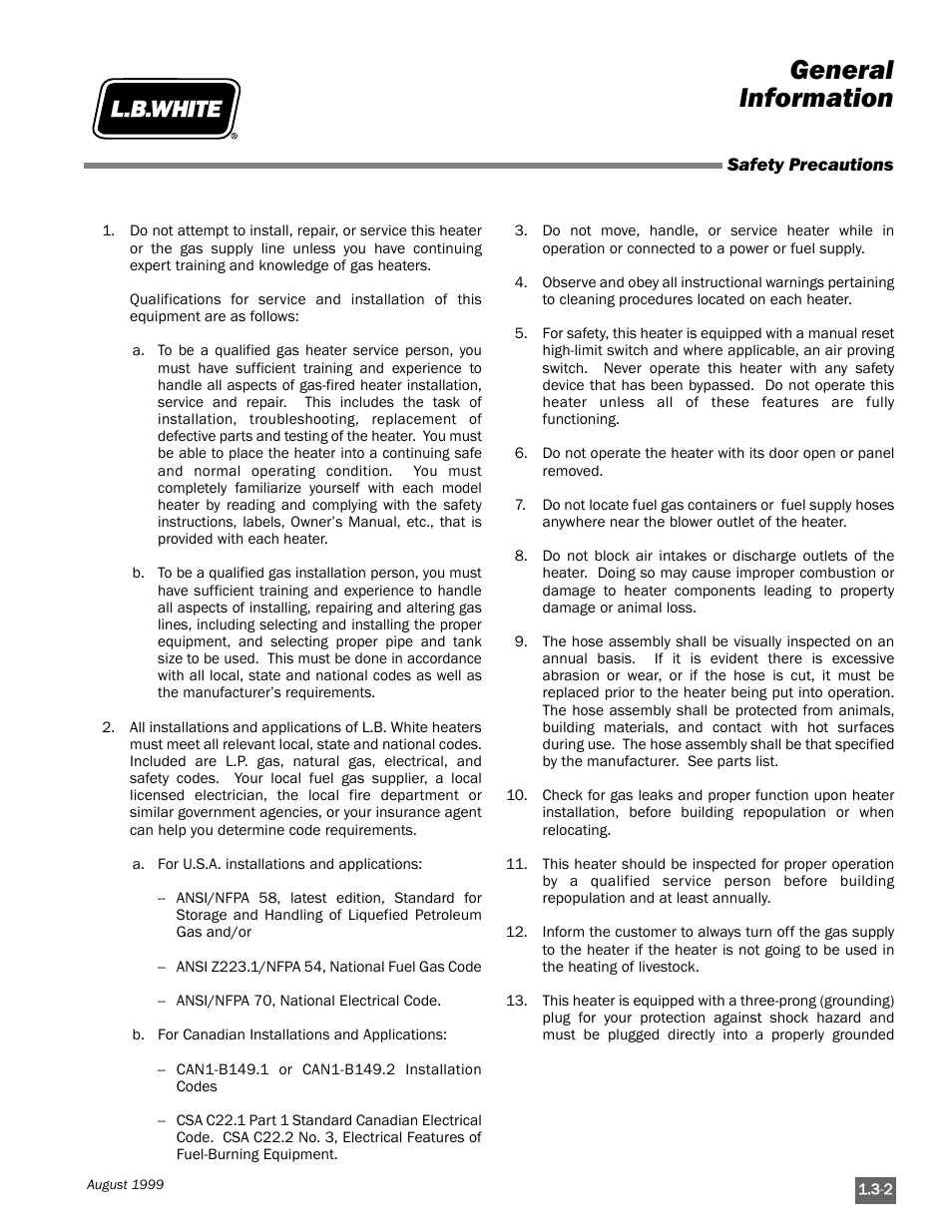 General information | L.B. White Pilot User Manual | Page 11 / 94