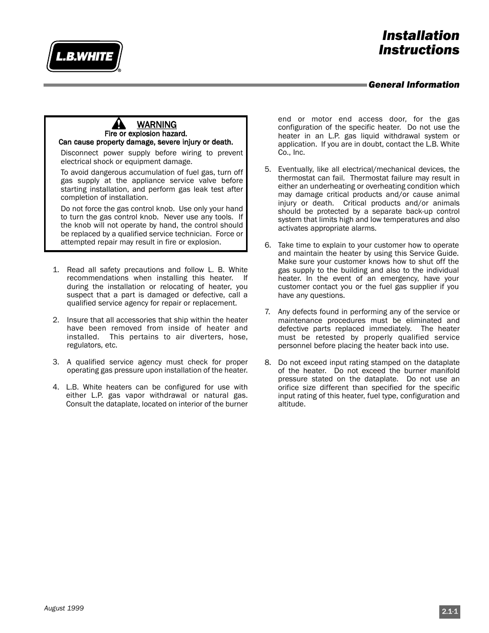 Installation instructions | L.B. White Pilot User Manual | Page 13 / 94