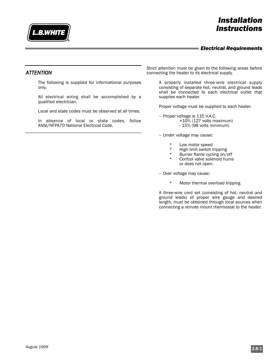 Installation instructions | L.B. White Pilot User Manual | Page 21 / 94