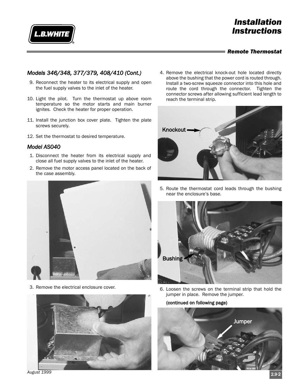 Installation instructions | L.B. White Pilot User Manual | Page 23 / 94