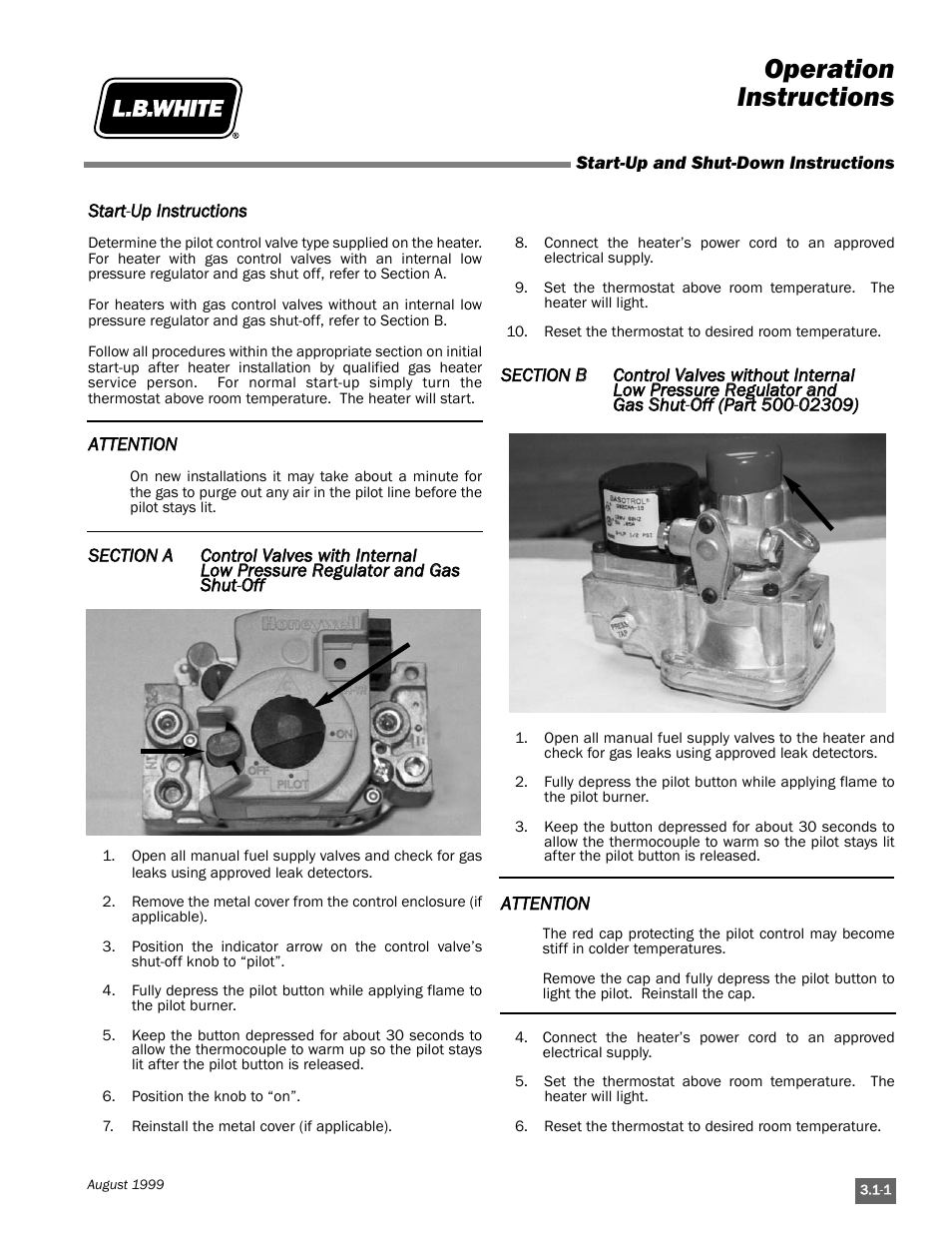 Operation instructions | L.B. White Pilot User Manual | Page 29 / 94