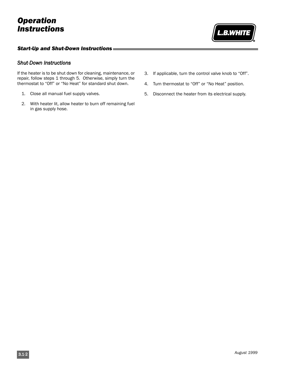 Operation instructions | L.B. White Pilot User Manual | Page 30 / 94