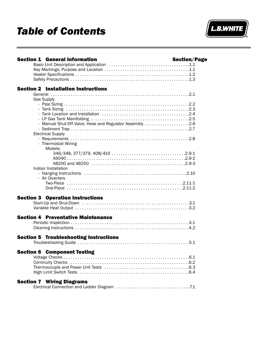 L.B. White Pilot User Manual | Page 4 / 94