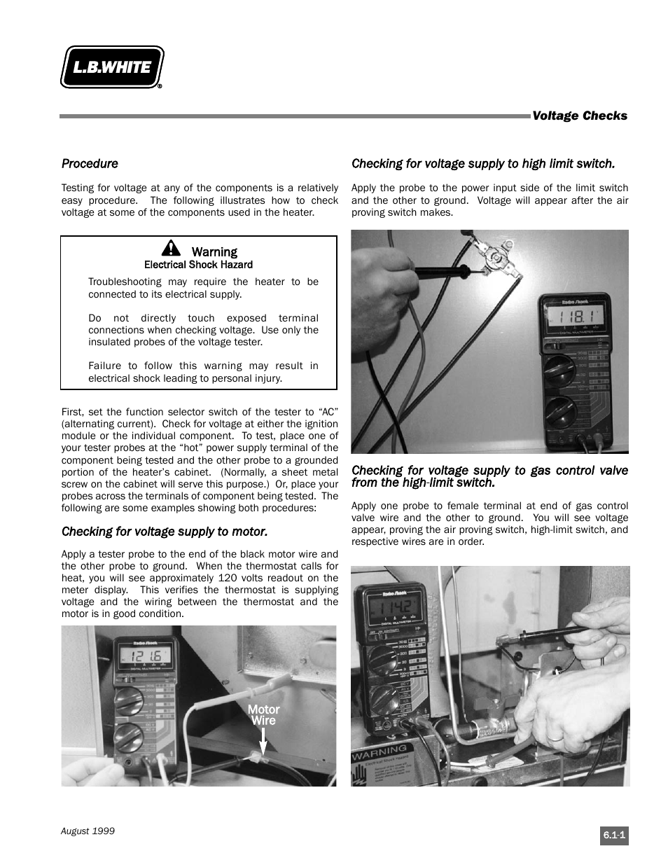 Component testing | L.B. White Pilot User Manual | Page 47 / 94