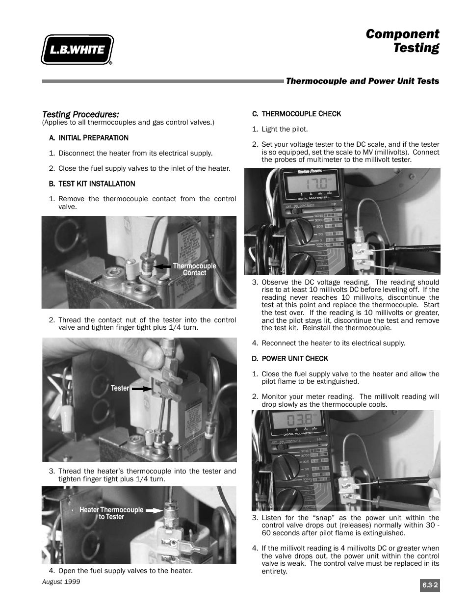 Component testing | L.B. White Pilot User Manual | Page 51 / 94