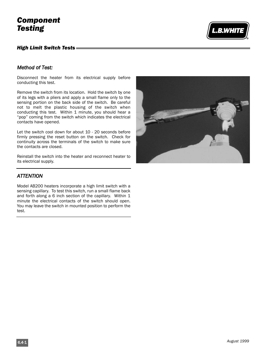 Component testing | L.B. White Pilot User Manual | Page 52 / 94