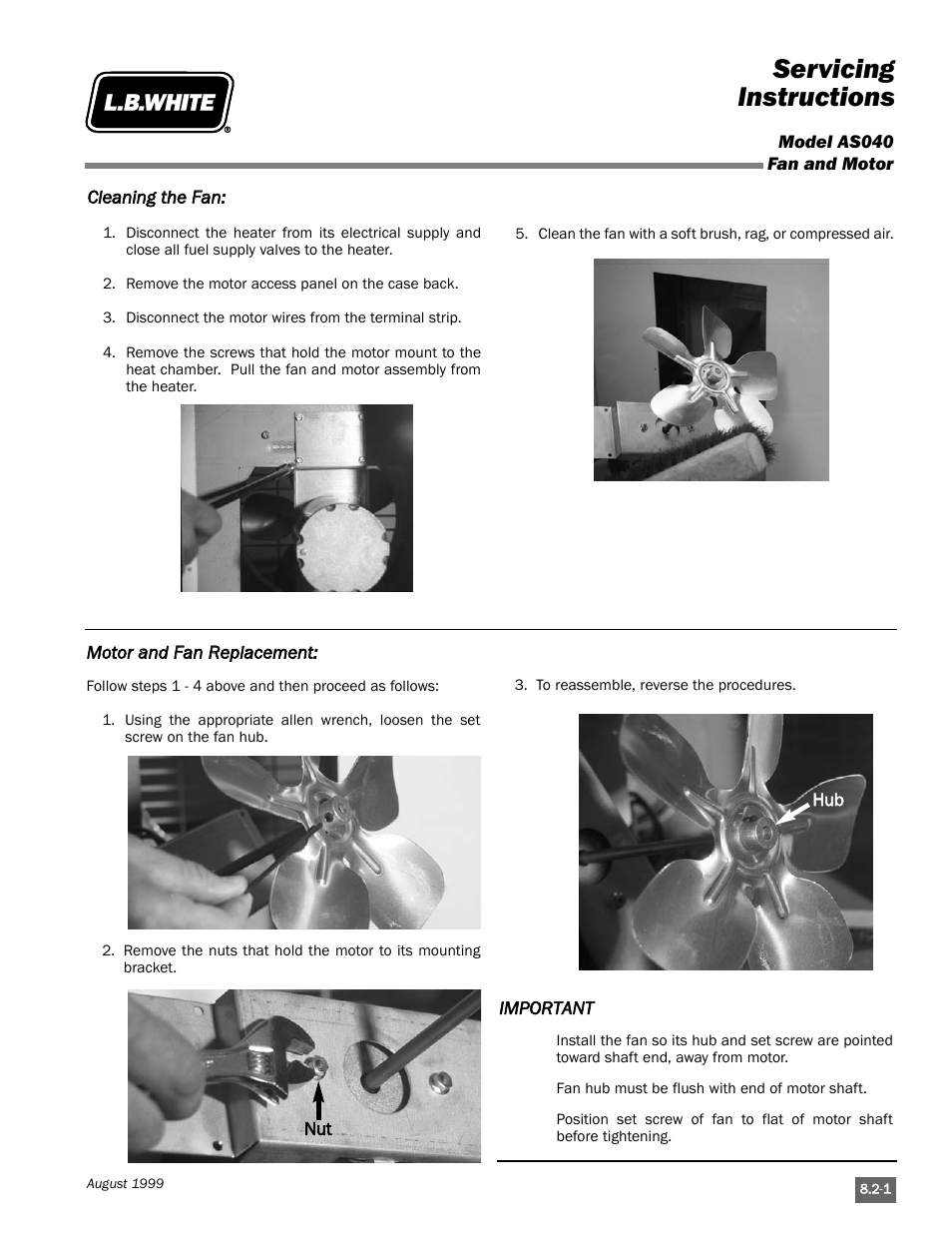 Servicing instructions | L.B. White Pilot User Manual | Page 59 / 94