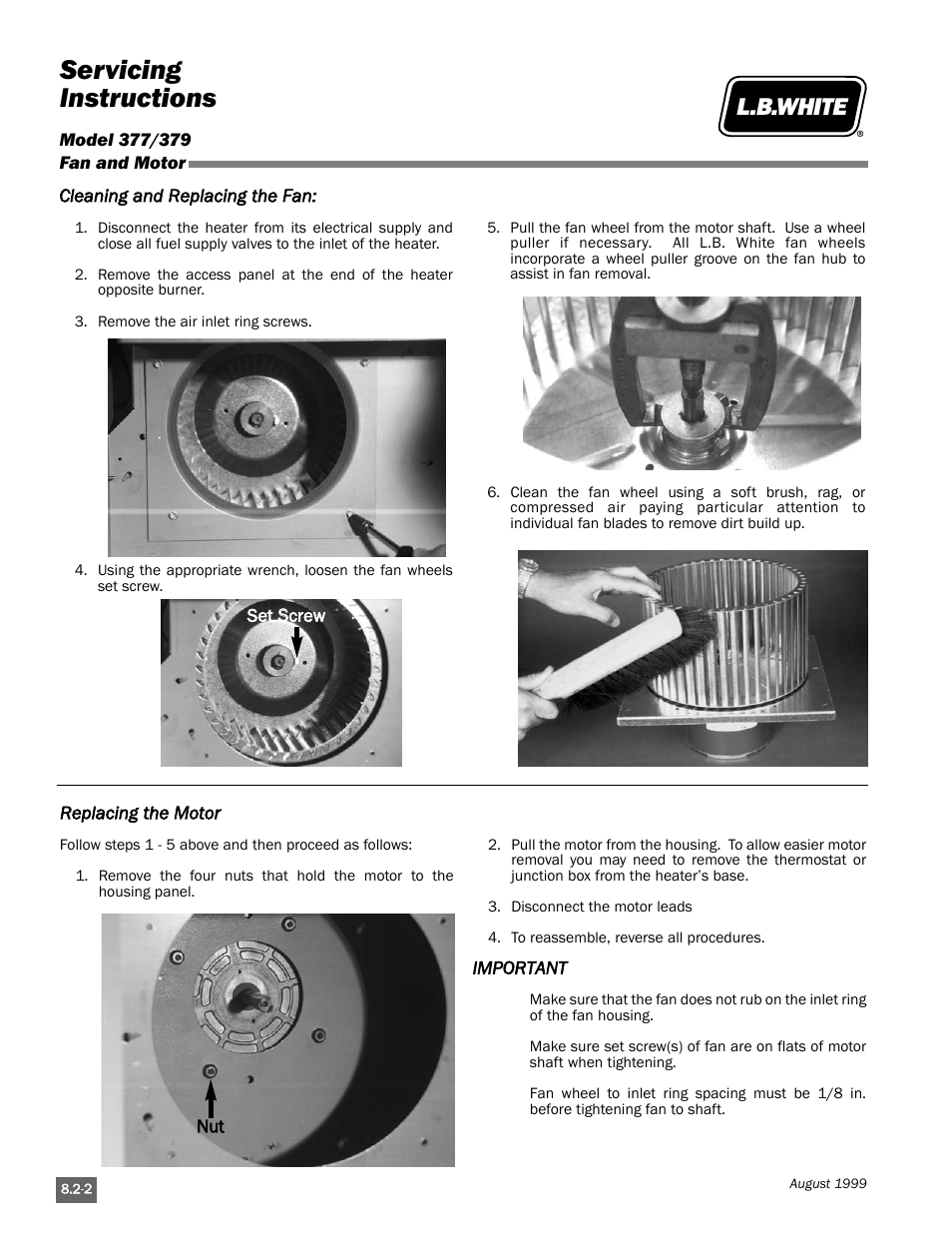 Servicing instructions | L.B. White Pilot User Manual | Page 60 / 94