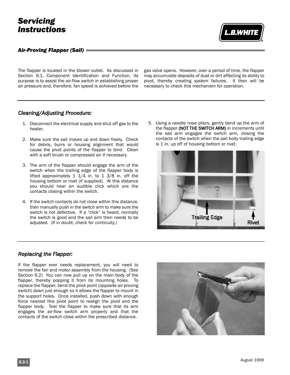 Servicing instructions | L.B. White Pilot User Manual | Page 62 / 94