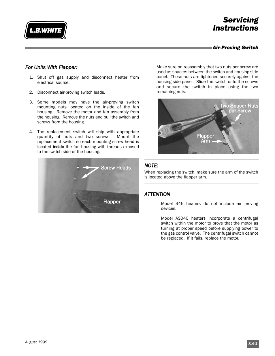 Servicing instructions | L.B. White Pilot User Manual | Page 63 / 94