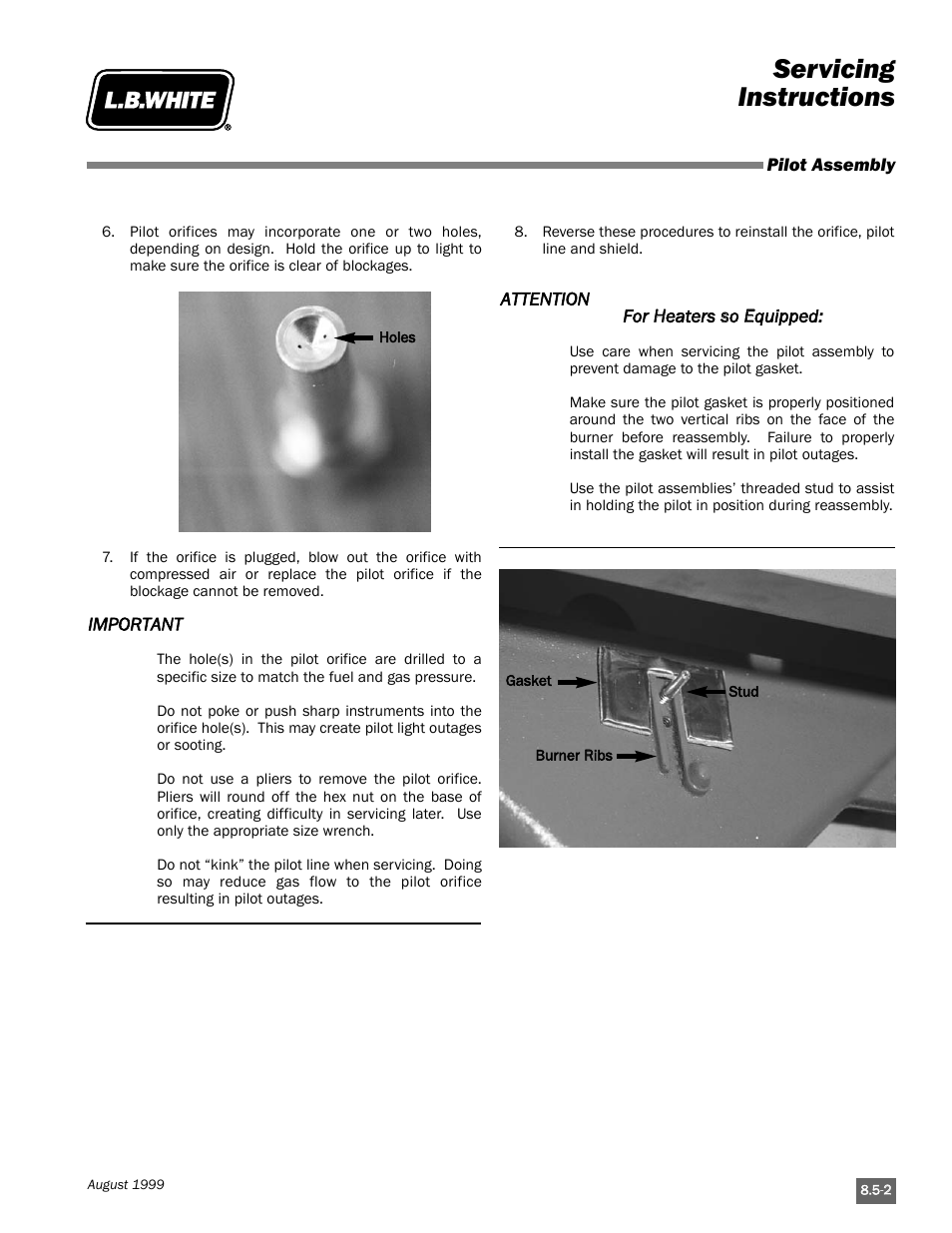 Servicing instructions | L.B. White Pilot User Manual | Page 65 / 94