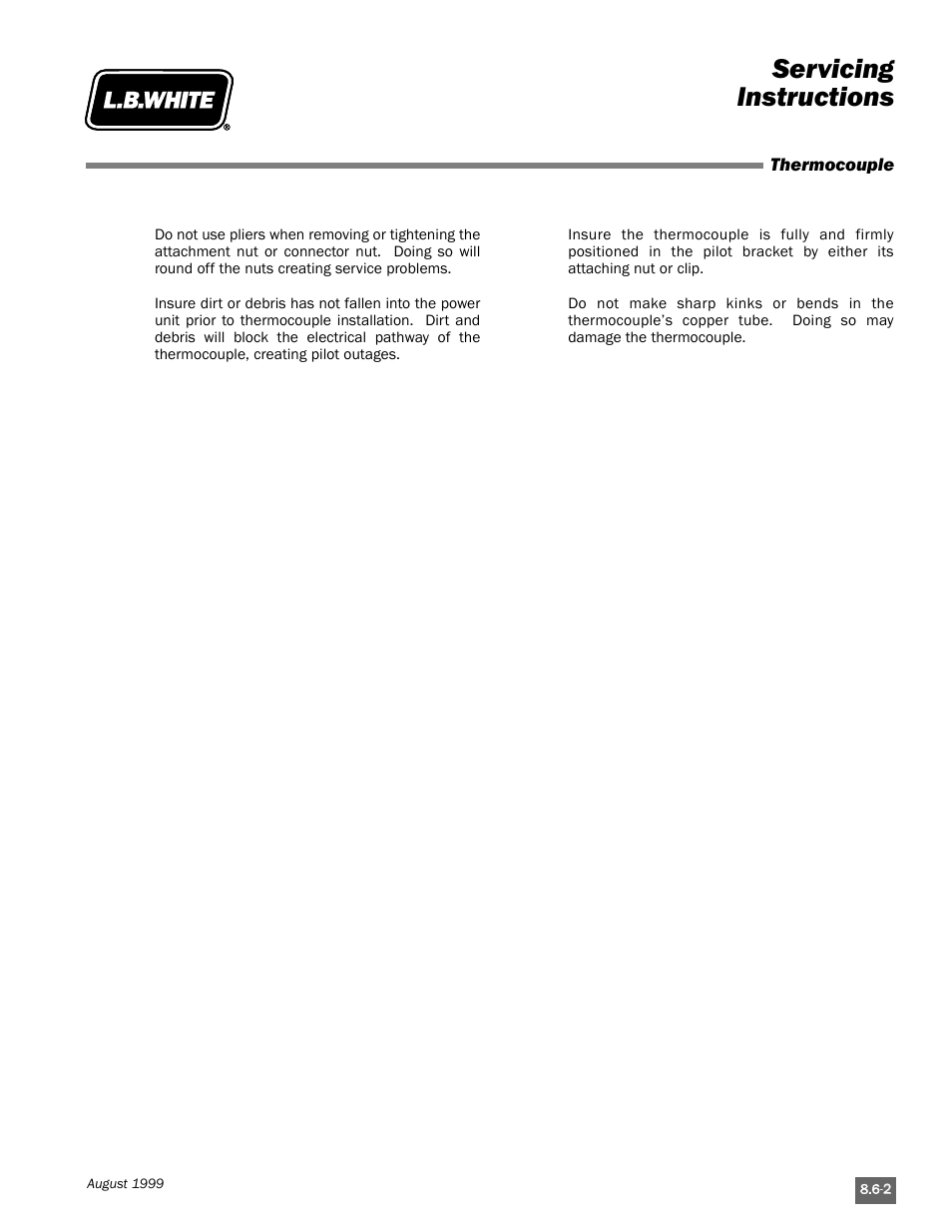 Servicing instructions | L.B. White Pilot User Manual | Page 67 / 94