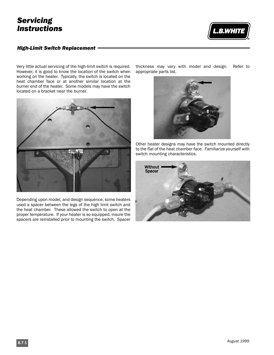 Servicing instructions | L.B. White Pilot User Manual | Page 68 / 94