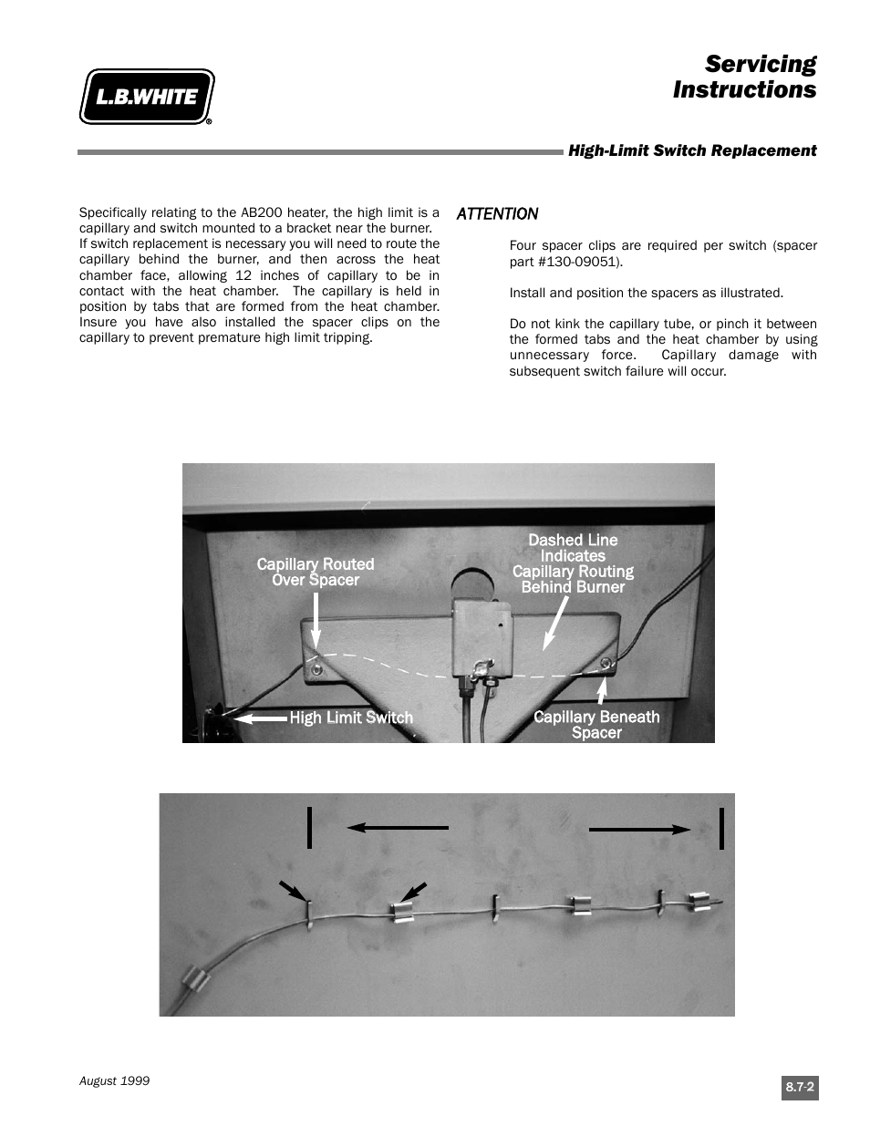 Servicing instructions | L.B. White Pilot User Manual | Page 69 / 94